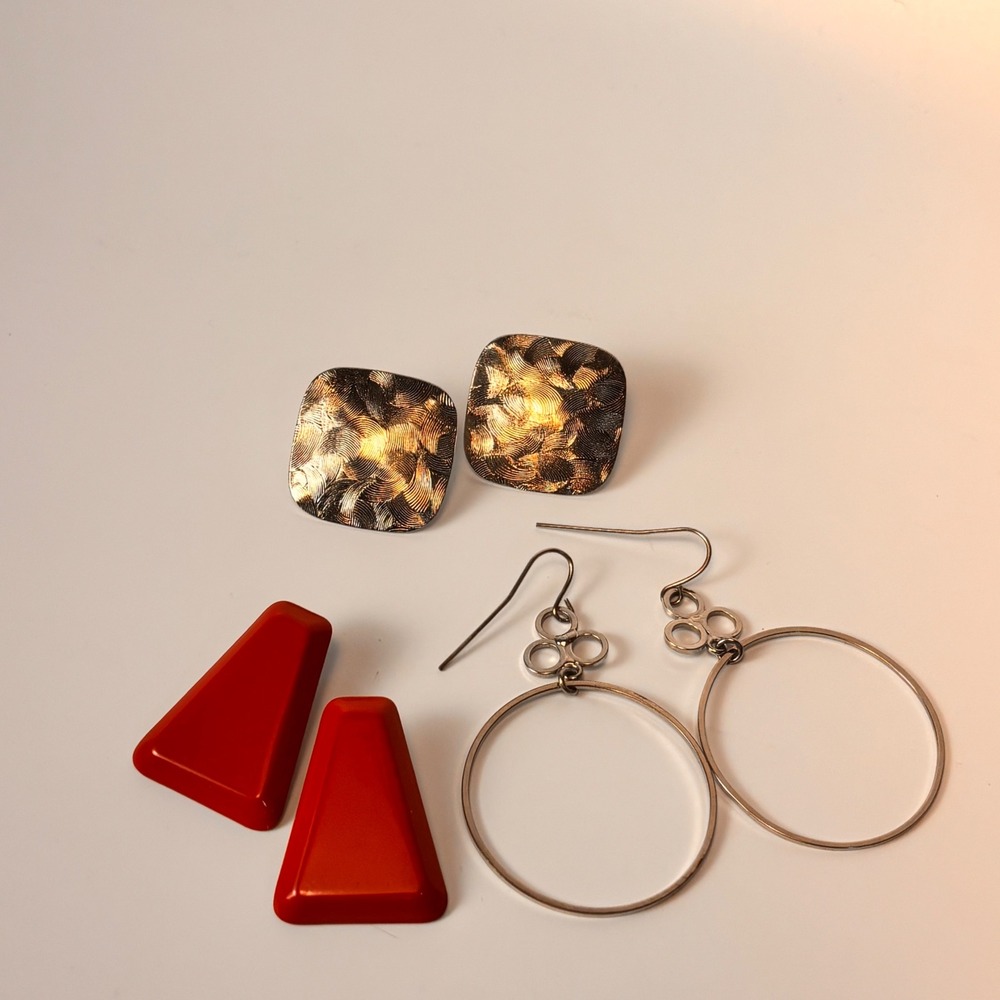 Vintage Earring Lot Red Silver Gold Tone Statement Boho Minimalist 90s Jewelry